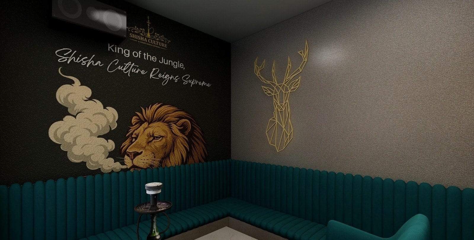 Café & Lounge at Karkardooma — booth seating with mural wall