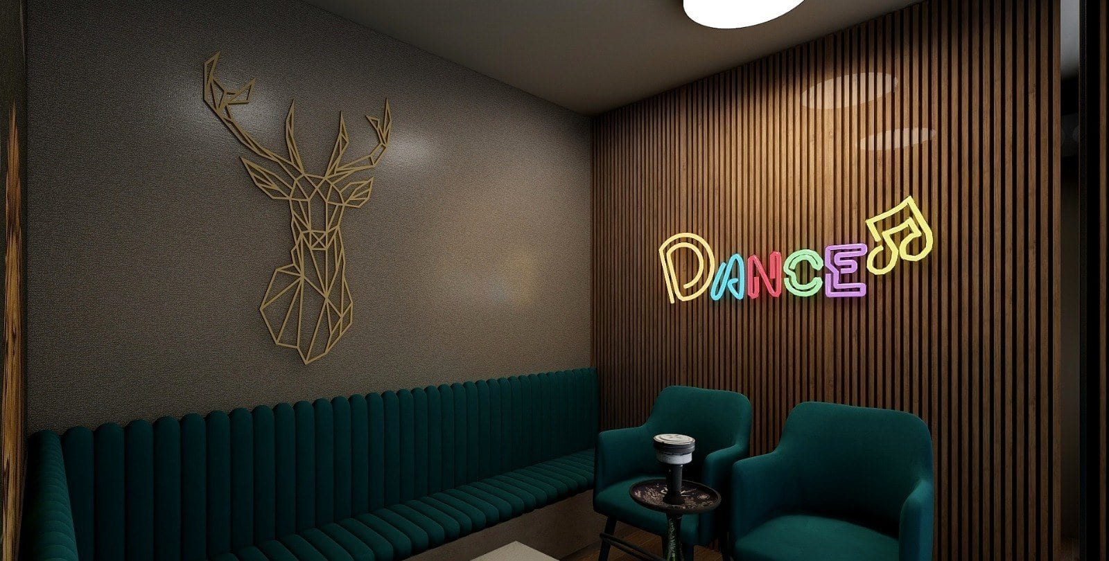 Café & Lounge at Karkardooma — lounge seating and neon signage