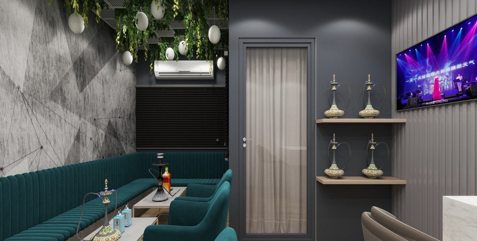 Café & Lounge at Karkardooma — seating area with fluted timber wall