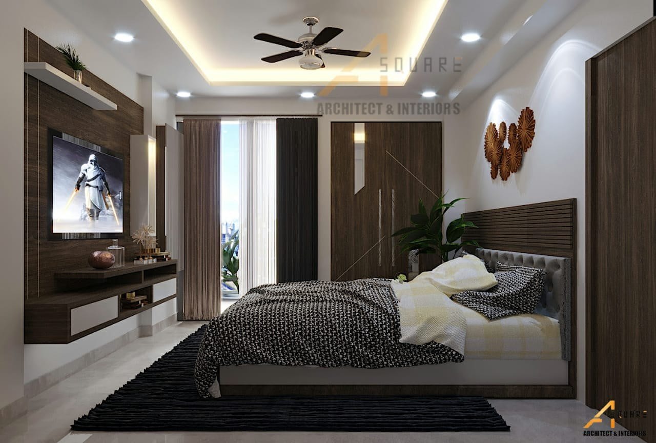 Residence at Exotica Dreamville, Noida Extension — bedroom with media wall