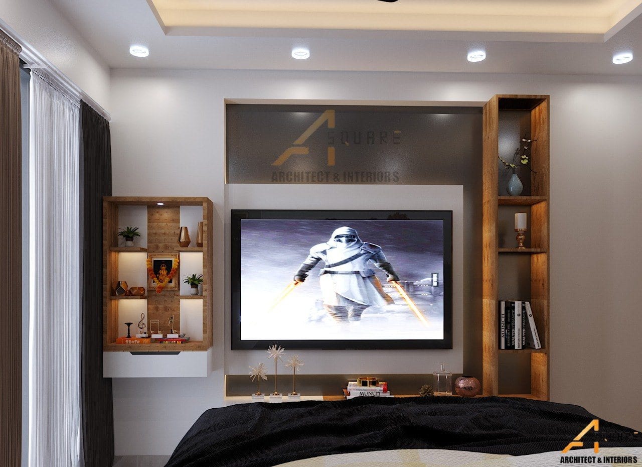 Residence at Exotica Dreamville, Noida Extension — bedroom with media wall