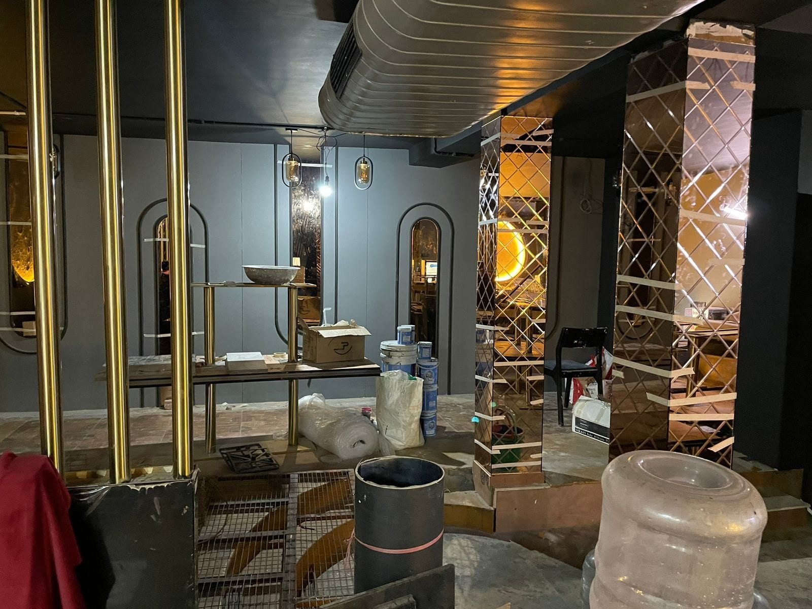 Café at Hudson Lane — fluted columns and stone counter