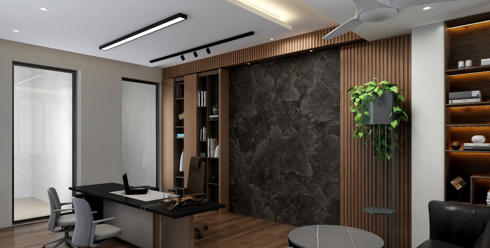 Office at Faridabad — cabin with stone feature wall