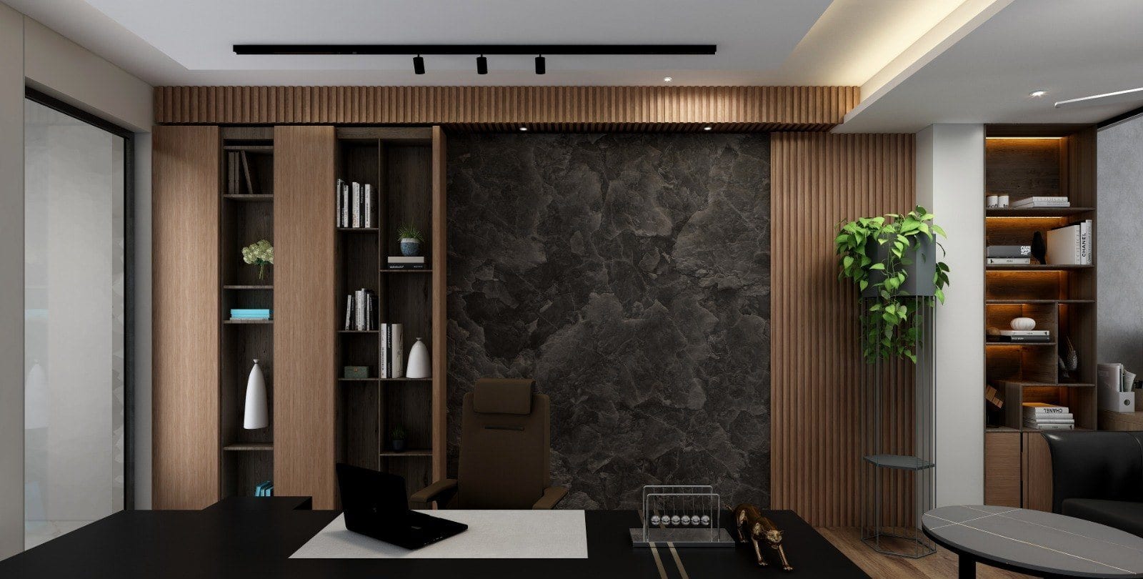 Office at Faridabad — desk and shelving in the cabin