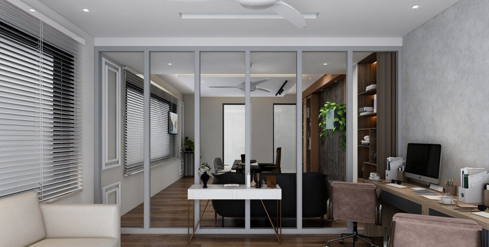 Office at Faridabad — open workstations behind the partition