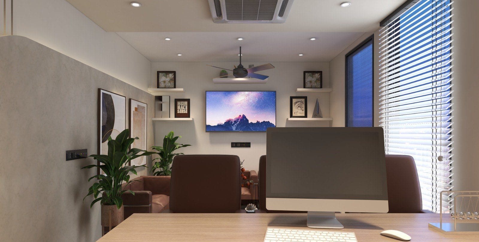 Office at Yamuna Vihar — desk and display shelving