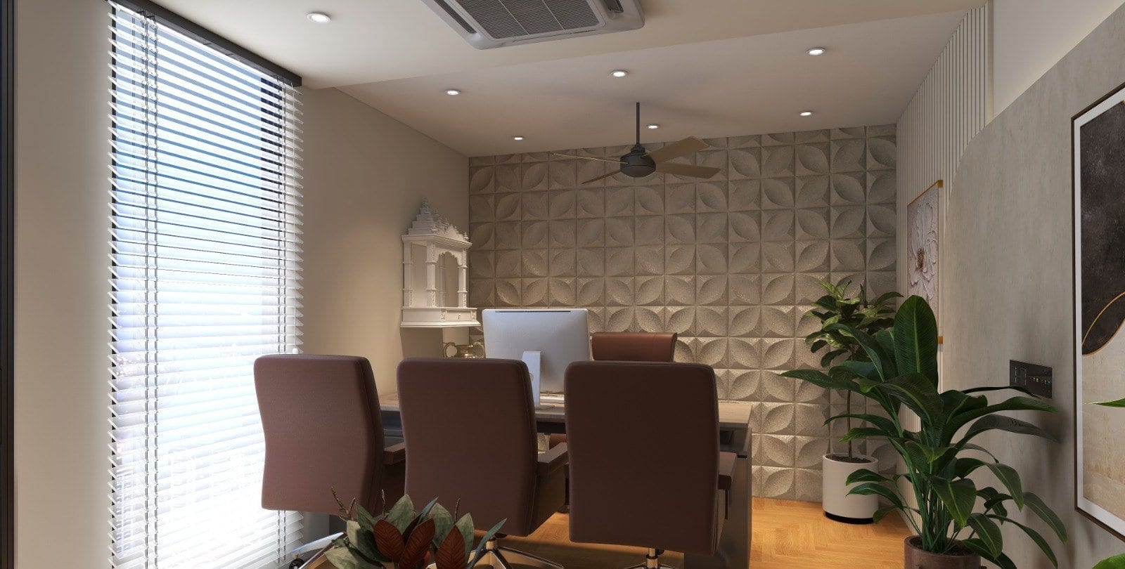 Office at Yamuna Vihar — meeting seating by the window