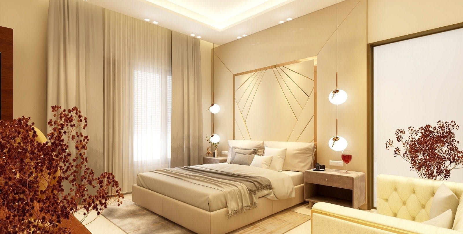 Residence at Bhajanpura — bedroom with backlit headboard panel