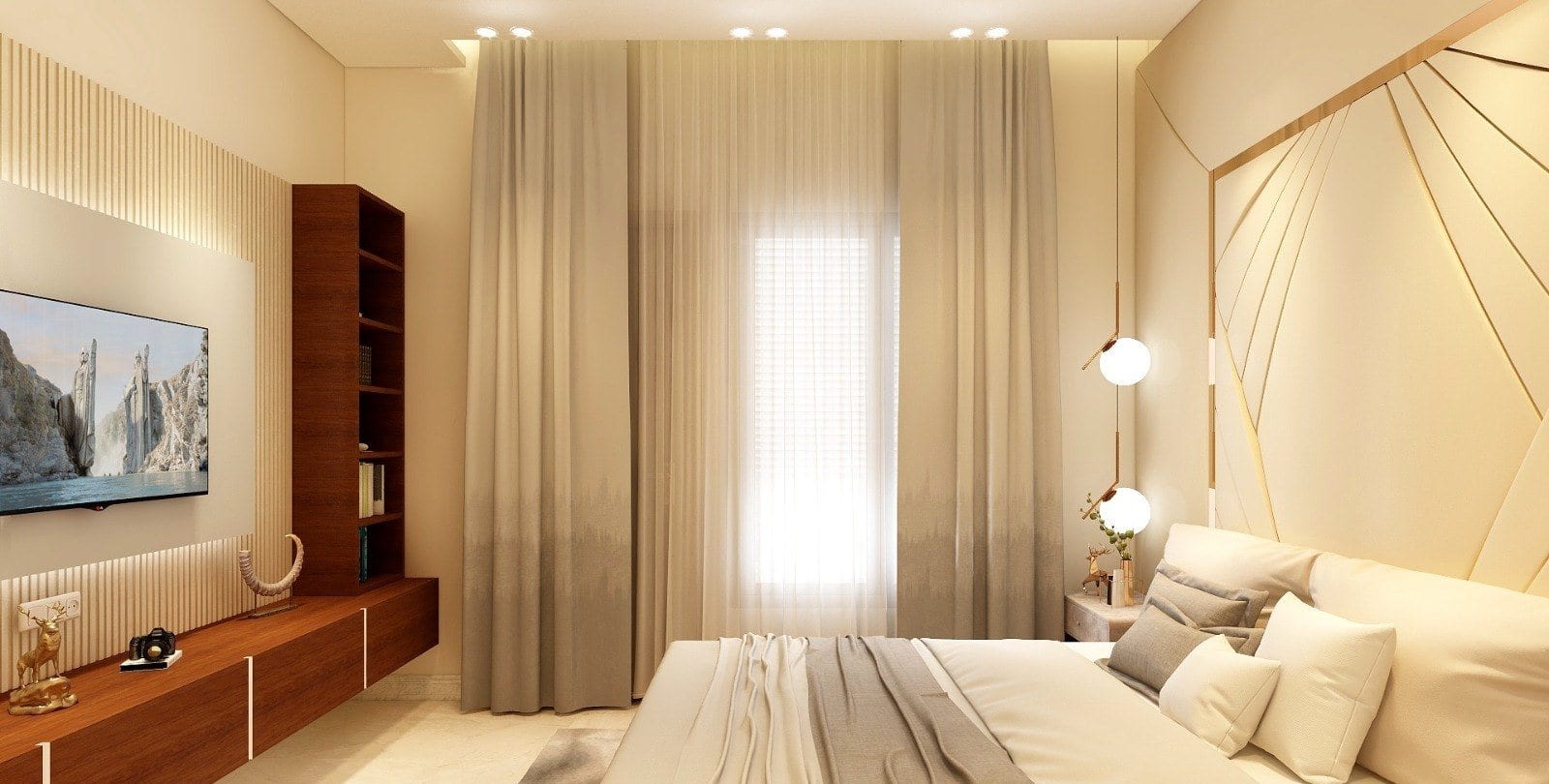 Residence at Bhajanpura — bedroom with recessed cove lighting