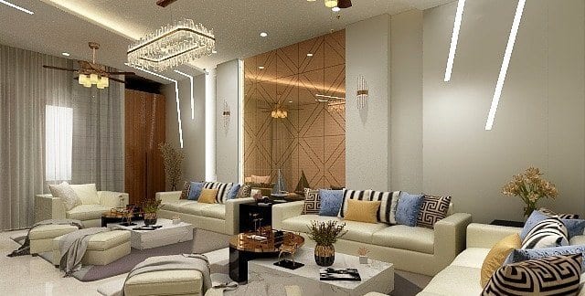 Residence at Bhajanpura — living room from the dining side