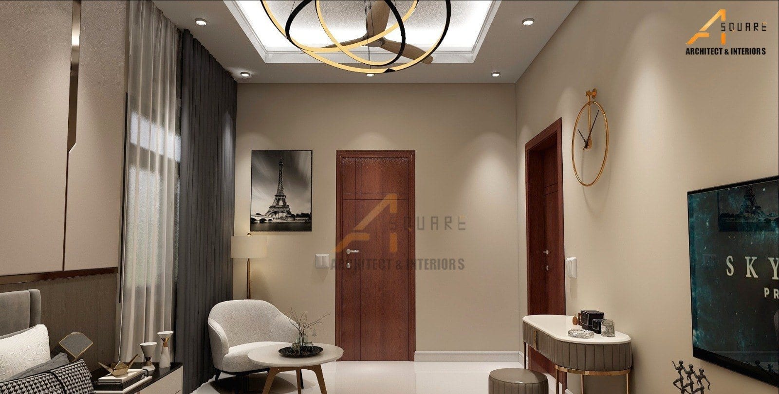 Residence at Haridwar Greens — bedroom with media wall