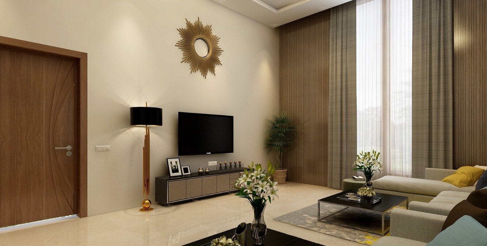 Residence at Haridwar Greens — living room and media wall