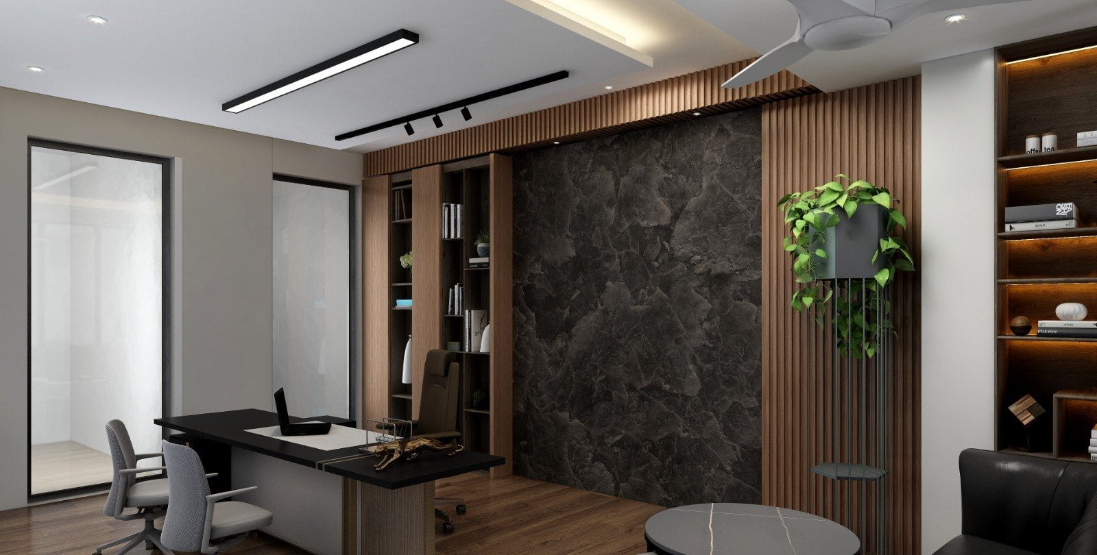 Office at Faridabad — cabin with stone feature wall